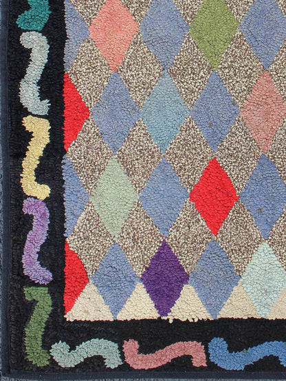 American Hooked Rug with Colorful All - Over Diamond Design with Charcoal Border American Hooked rug design, rug S12 - 0904, country of origin / type: United States / hooked, circa 1920. This American Hooked rug depicts a beautiful design of ... - Keivan Woven ArtsS12 - 0904 - 3654Rug