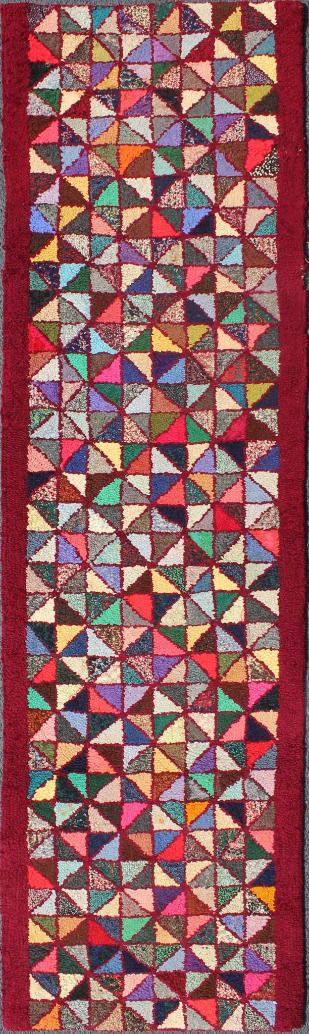 Checkerboard Vintage American Hooked Rug with Geometric Design in Multi Colors. checkerboard vintage American hooked rug with geometric designs, rug S12 - 0907, country of origin / type: United States / Hooked, circa 1940 Ingenious in styl... - Keivan Woven ArtsS12 - 0907 - 3658Rug