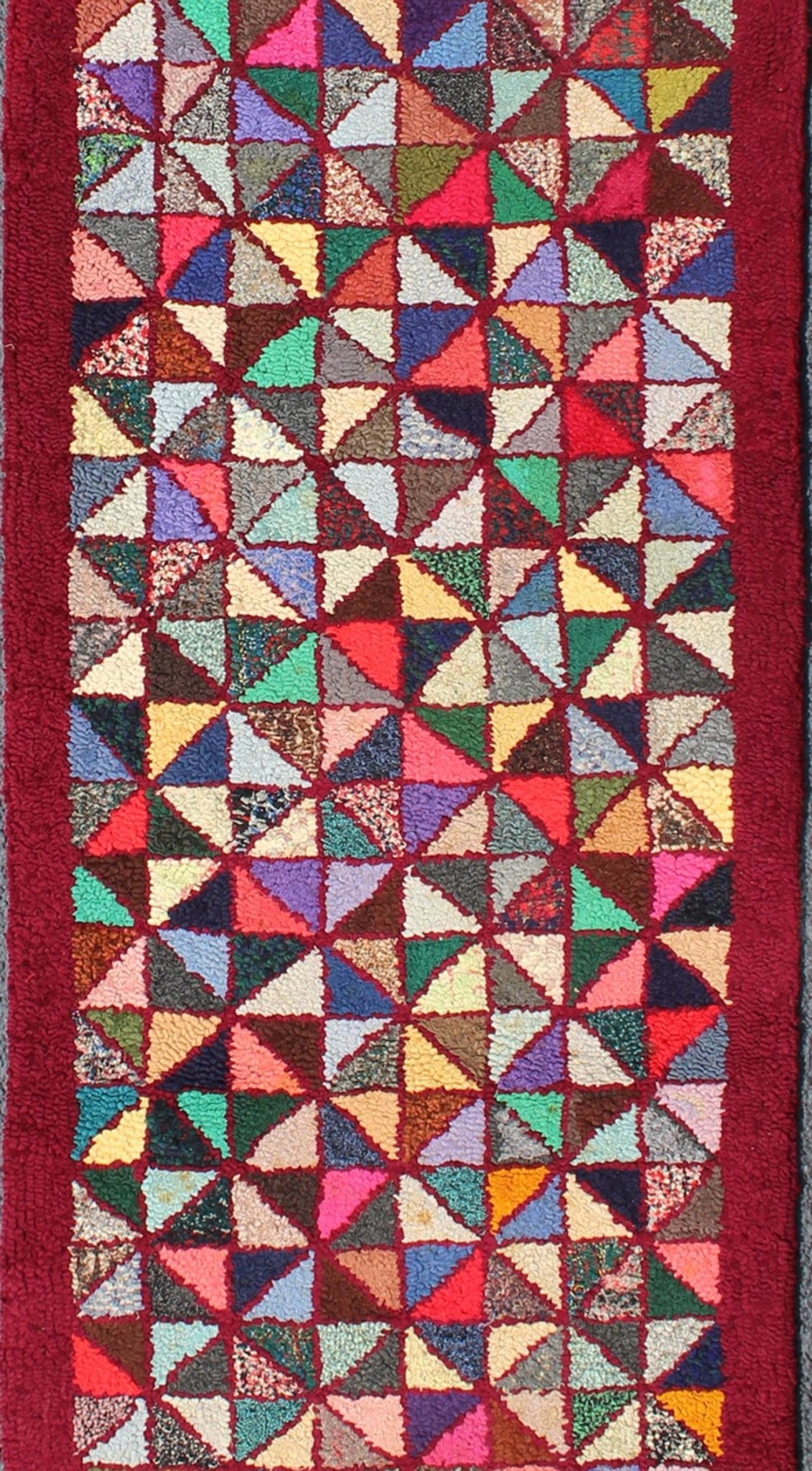 Checkerboard Vintage American Hooked Rug with Geometric Design in Multi Colors. checkerboard vintage American hooked rug with geometric designs, rug S12 - 0907, country of origin / type: United States / Hooked, circa 1940 Ingenious in styl... - Keivan Woven ArtsS12 - 0907 - 3658Rug