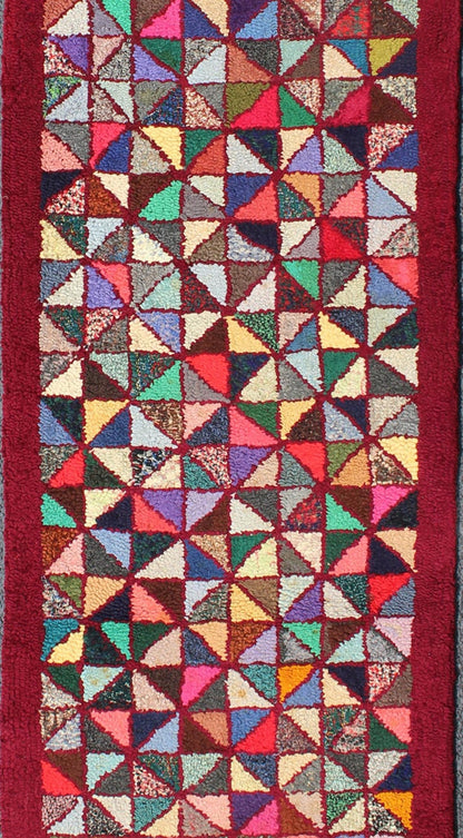 Checkerboard Vintage American Hooked Rug with Geometric Design in Multi Colors. checkerboard vintage American hooked rug with geometric designs, rug S12 - 0907, country of origin / type: United States / Hooked, circa 1940 Ingenious in styl... - Keivan Woven ArtsS12 - 0907 - 3658Rug