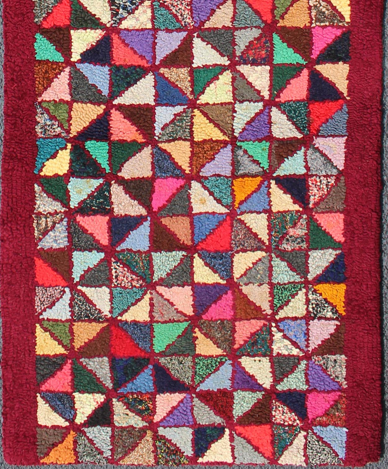 Checkerboard Vintage American Hooked Rug with Geometric Design in Multi Colors. checkerboard vintage American hooked rug with geometric designs, rug S12 - 0907, country of origin / type: United States / Hooked, circa 1940 Ingenious in styl... - Keivan Woven ArtsS12 - 0907 - 3658Rug