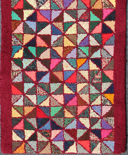 Checkerboard Vintage American Hooked Rug with Geometric Design in Multi Colors. checkerboard vintage American hooked rug with geometric designs, rug S12 - 0907, country of origin / type: United States / Hooked, circa 1940 Ingenious in styl... - Keivan Woven ArtsS12 - 0907 - 3658Rug