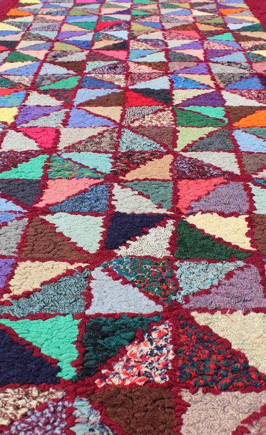 Bright and Multi Colors Vintage American Hooked Rug With Checkerboard Design. checkerboard vintage American hooked rug with geometric designs in Variety of bright colors, rug S12 - 0908, country of origin / type: United States / Hooked, circa 194... - Keivan Woven ArtsS12 - 0908 - 3662Rug