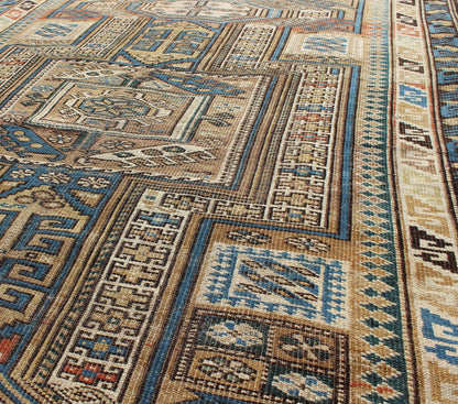 Antique Caucasian Kazak Rug with Geometric Star, Cross and Greek Key Motifs This stunning late 19th century Kazak rug from the Caucasus region displays magnificent, interconnected, geometric medallions and an all - over geometric design. A dynamic... - Keivan Woven ArtsS12 - 1003 - 3748Rug