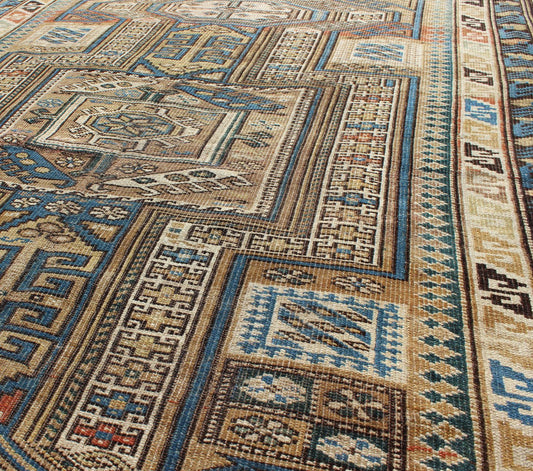 Antique Caucasian Kazak Rug with Geometric Star, Cross and Greek Key Motifs This stunning late 19th century Kazak rug from the Caucasus region displays magnificent, interconnected, geometric medallions and an all - over geometric design. A dynamic... - Keivan Woven ArtsS12 - 1003 - 3748Rug