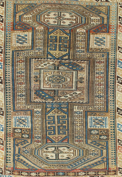 Antique Caucasian Kazak Rug with Geometric Star, Cross and Greek Key Motifs This stunning late 19th century Kazak rug from the Caucasus region displays magnificent, interconnected, geometric medallions and an all - over geometric design. A dynamic... - Keivan Woven ArtsS12 - 1003 - 3748Rug
