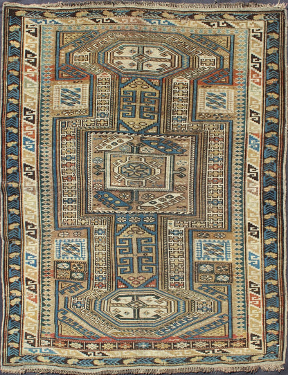 Antique Caucasian Kazak Rug with Geometric Star, Cross and Greek Key Motifs This stunning late 19th century Kazak rug from the Caucasus region displays magnificent, interconnected, geometric medallions and an all - over geometric design. A dynamic... - Keivan Woven ArtsS12 - 1003 - 3748Rug