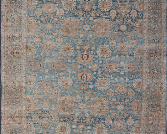 All - Over Light Blue Floral Antique Persian Hamadan Rug with Earthy Tones. Keivan Woven Arts: rug S12 - 1201 - 15482; All - over Blue to Light Blue Floral Persian Hamadan rug with Earthy tones. Measures: 11'9 x 14'8 This antique persian Hamadan display... - Keivan Woven ArtsS12 - 1201 - 15482 - 3954Rug