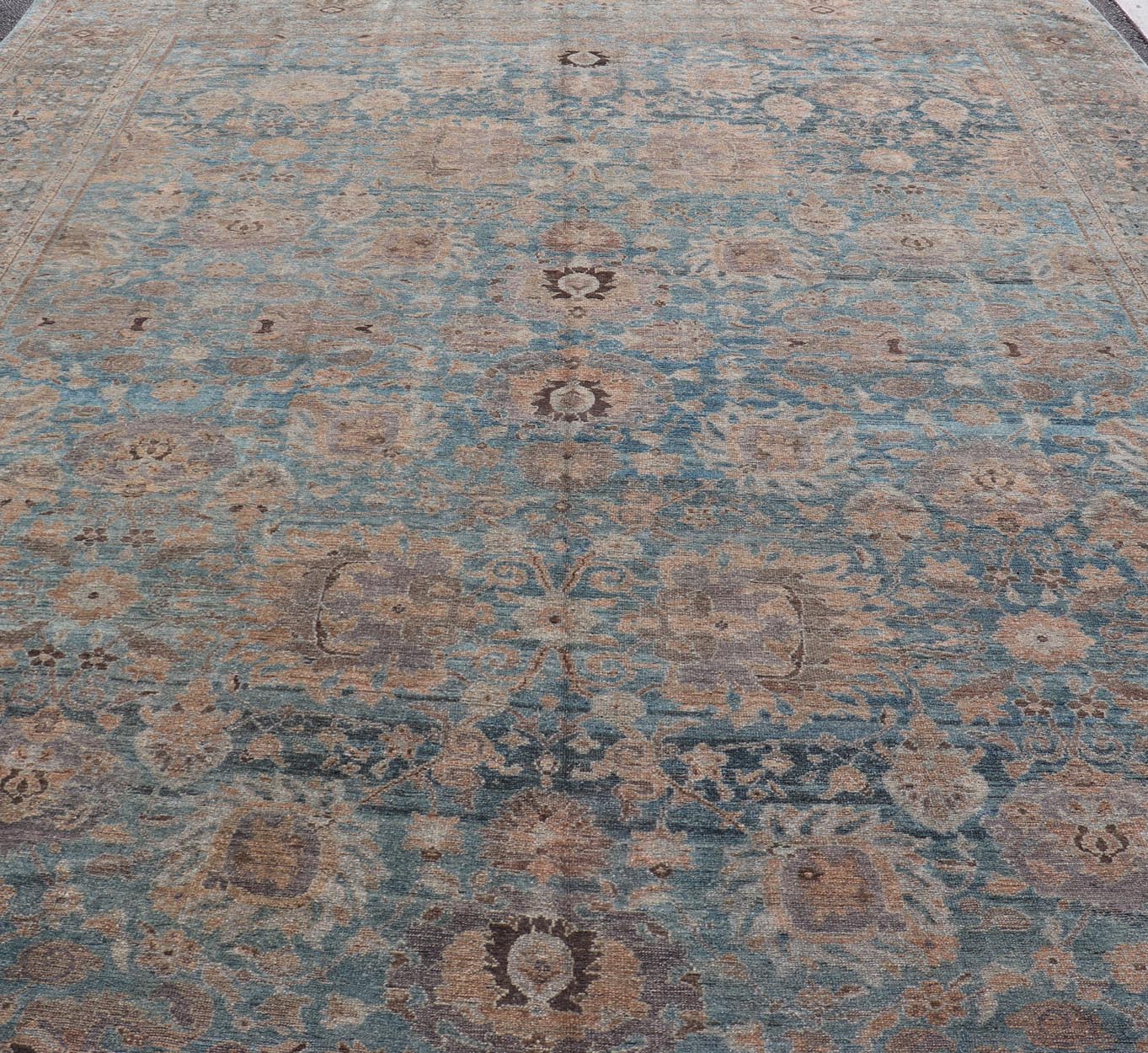All - Over Light Blue Floral Antique Persian Hamadan Rug with Earthy Tones. Keivan Woven Arts: rug S12 - 1201 - 15482; All - over Blue to Light Blue Floral Persian Hamadan rug with Earthy tones. Measures: 11'9 x 14'8 This antique persian Hamadan display... - Keivan Woven ArtsS12 - 1201 - 15482 - 3954Rug