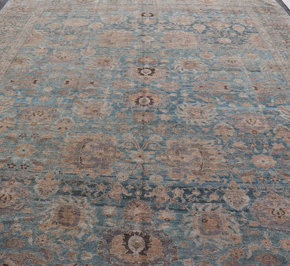 All - Over Light Blue Floral Antique Persian Hamadan Rug with Earthy Tones. Keivan Woven Arts: rug S12 - 1201 - 15482; All - over Blue to Light Blue Floral Persian Hamadan rug with Earthy tones. Measures: 11'9 x 14'8 This antique persian Hamadan display... - Keivan Woven ArtsS12 - 1201 - 15482 - 3954Rug