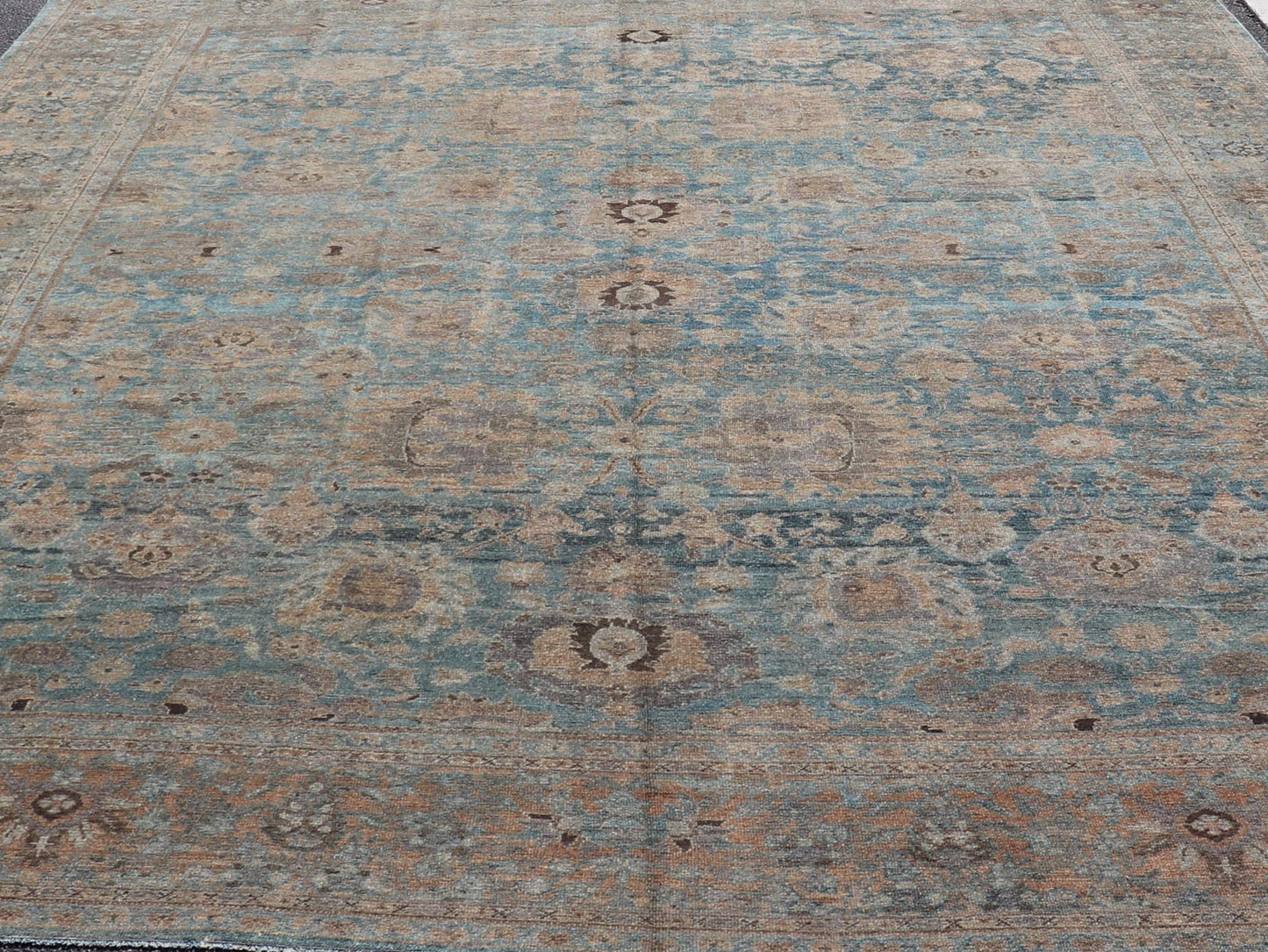 All - Over Light Blue Floral Antique Persian Hamadan Rug with Earthy Tones. Keivan Woven Arts: rug S12 - 1201 - 15482; All - over Blue to Light Blue Floral Persian Hamadan rug with Earthy tones. Measures: 11'9 x 14'8 This antique persian Hamadan display... - Keivan Woven ArtsS12 - 1201 - 15482 - 3954Rug