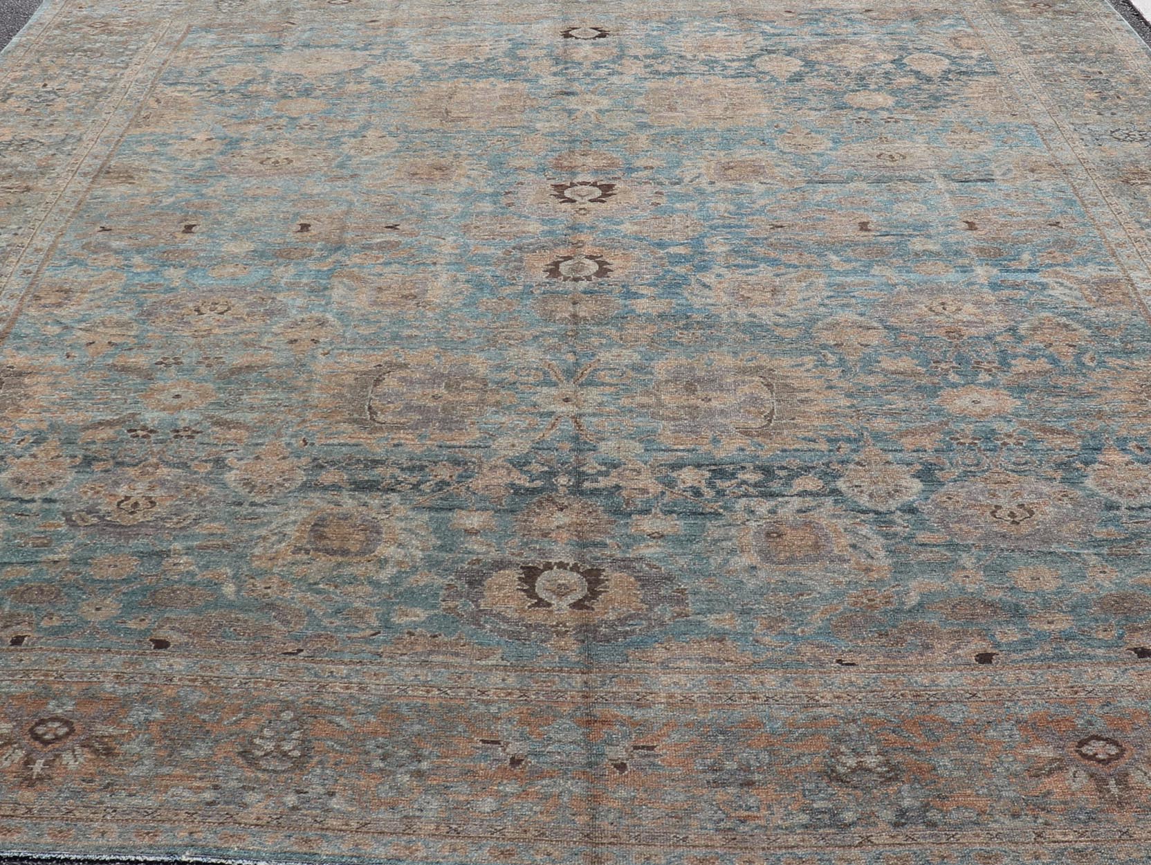 All - Over Light Blue Floral Antique Persian Hamadan Rug with Earthy Tones. Keivan Woven Arts: rug S12 - 1201 - 15482; All - over Blue to Light Blue Floral Persian Hamadan rug with Earthy tones. Measures: 11'9 x 14'8 This antique persian Hamadan display... - Keivan Woven ArtsS12 - 1201 - 15482 - 3954Rug