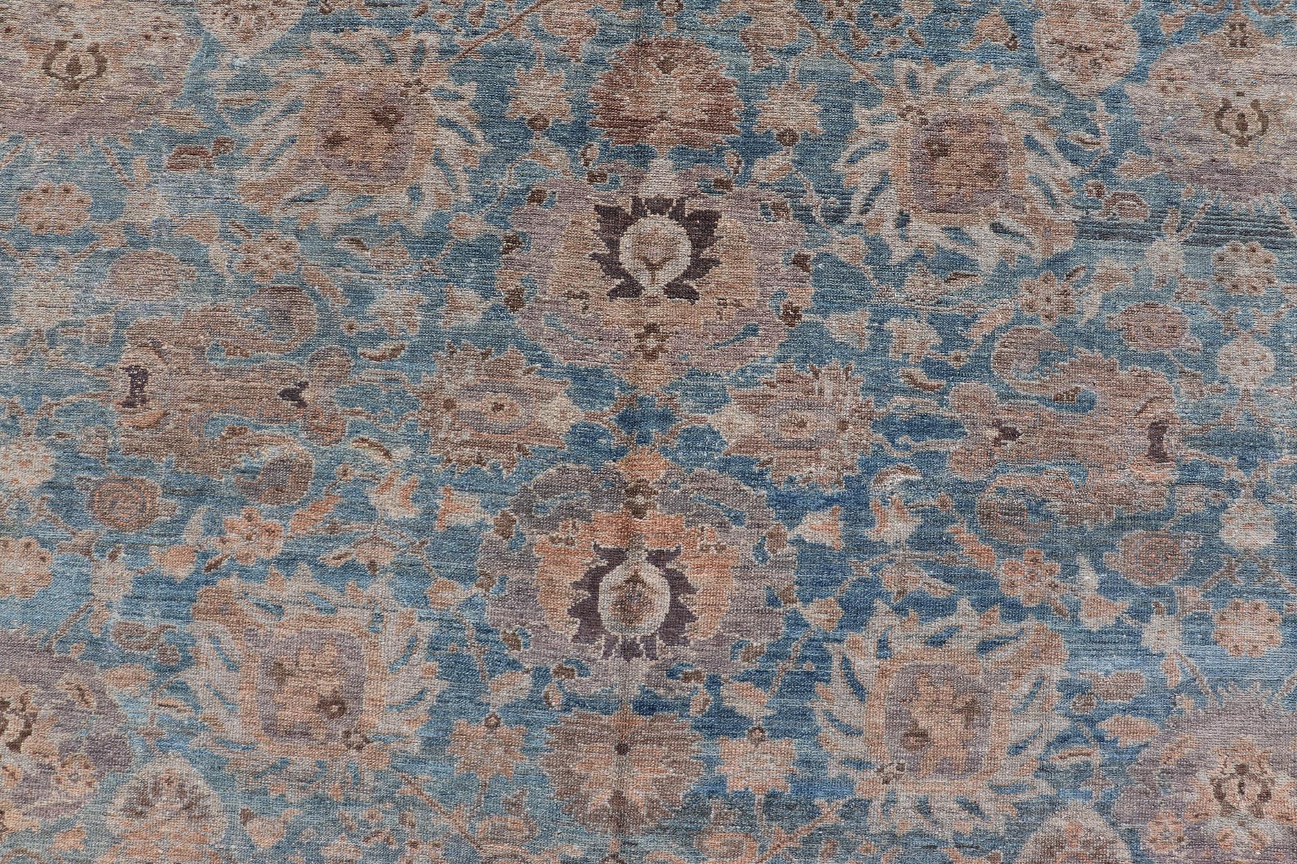 All - Over Light Blue Floral Antique Persian Hamadan Rug with Earthy Tones. Keivan Woven Arts: rug S12 - 1201 - 15482; All - over Blue to Light Blue Floral Persian Hamadan rug with Earthy tones. Measures: 11'9 x 14'8 This antique persian Hamadan display... - Keivan Woven ArtsS12 - 1201 - 15482 - 3954Rug