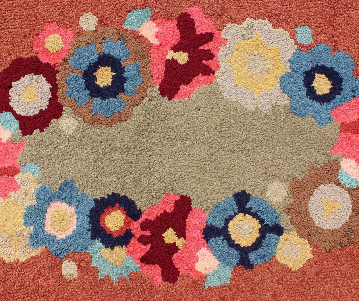 Vintage Oval American Hooked Rug With Large Flower Design Keivan Woven Arts - Oval shape American Hooked rug with large flower design, rug S12 - 1206, country of origin / type: United States / Hooked, circa 1950 This colorful American Hooked rug... - Keivan Woven ArtsS12 - 1206 - 4056Rug