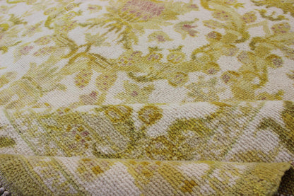 Elegant Spanish Rug with Floral Design in Golden - Green, Acid Green and White. Keivan Woven Arts / rug S12 - 1207, country of origin / type: Spain / Arts and Crafts, circa 1930 This elegant vintage Spanish carpet (circa 1950) is the proud heir to a... - Keivan Woven ArtsS12 - 1207 - 3960Rug
