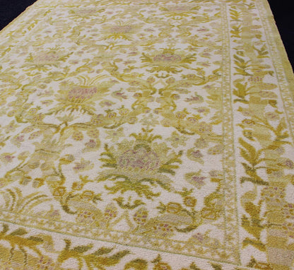 Elegant Spanish Rug with Floral Design in Golden - Green, Acid Green and White. Keivan Woven Arts / rug S12 - 1207, country of origin / type: Spain / Arts and Crafts, circa 1930 This elegant vintage Spanish carpet (circa 1950) is the proud heir to a... - Keivan Woven ArtsS12 - 1207 - 3960Rug