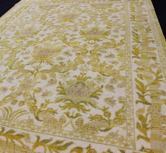 Elegant Spanish Rug with Floral Design in Golden - Green, Acid Green and White. Keivan Woven Arts / rug S12 - 1207, country of origin / type: Spain / Arts and Crafts, circa 1930 This elegant vintage Spanish carpet (circa 1950) is the proud heir to a... - Keivan Woven ArtsS12 - 1207 - 3960Rug