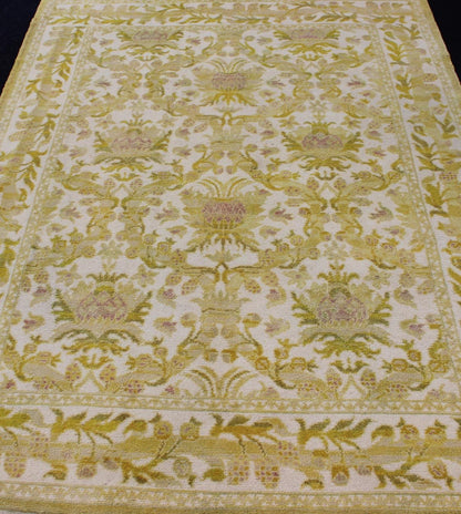Elegant Spanish Rug with Floral Design in Golden - Green, Acid Green and White. Keivan Woven Arts / rug S12 - 1207, country of origin / type: Spain / Arts and Crafts, circa 1930 This elegant vintage Spanish carpet (circa 1950) is the proud heir to a... - Keivan Woven ArtsS12 - 1207 - 3960Rug