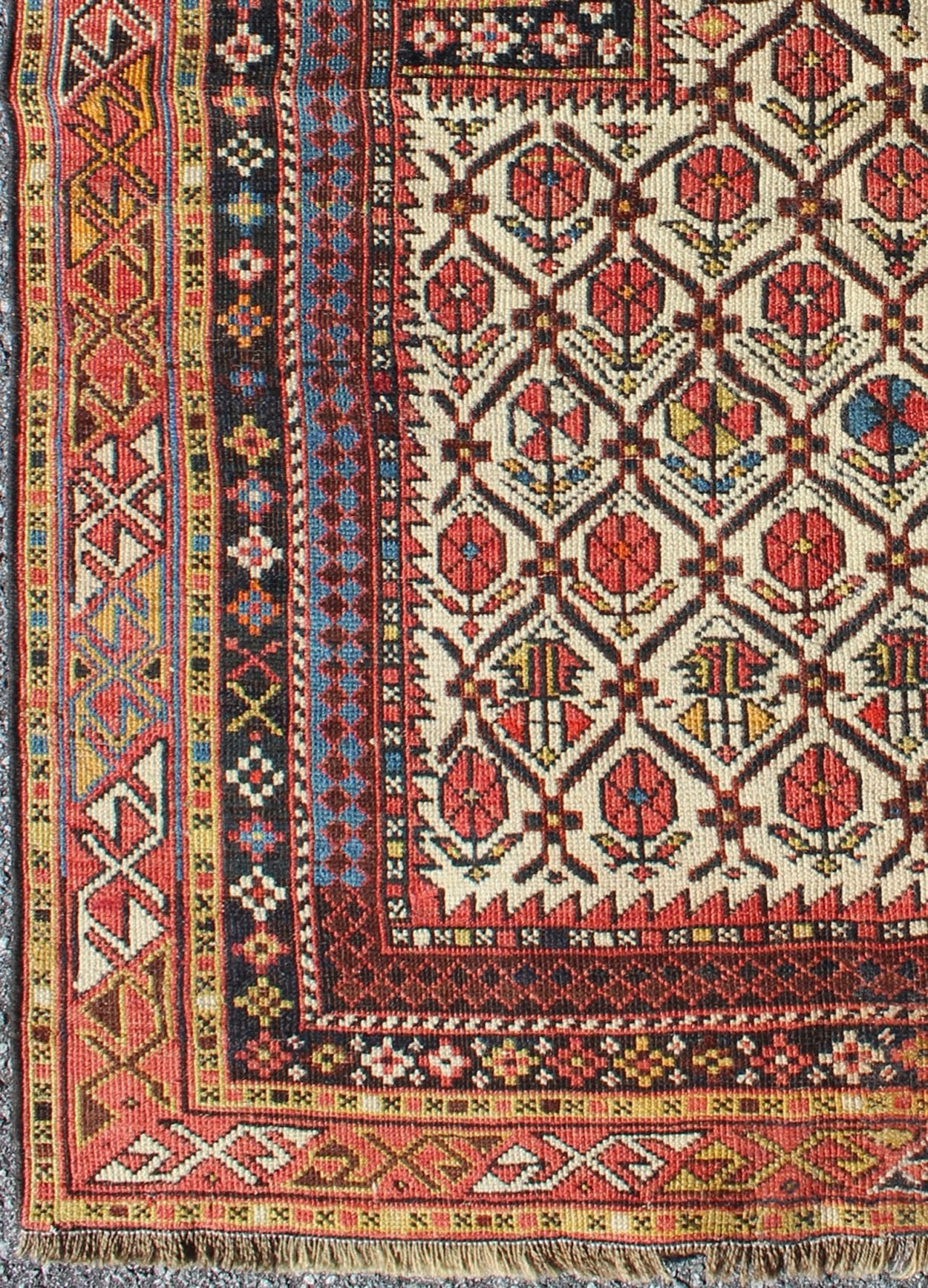 Antique Shirvan Prayer Rug with All - Over Floral Design and Geometric Borders. Keivan Woven Arts / rug S12 - 1208, country of origin / type: Caucus / Caucasian, circa 1890 Measures: 3'2 x 3'11. This colorful floral - design antique Caucasian Shirvan p... - Keivan Woven ArtsS12 - 1208 - 5355Rug