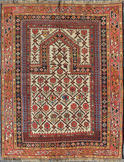 Antique Shirvan Prayer Rug with All - Over Floral Design and Geometric Borders. Keivan Woven Arts / rug S12 - 1208, country of origin / type: Caucus / Caucasian, circa 1890 Measures: 3'2 x 3'11. This colorful floral - design antique Caucasian Shirvan p... - Keivan Woven ArtsS12 - 1208 - 5355Rug