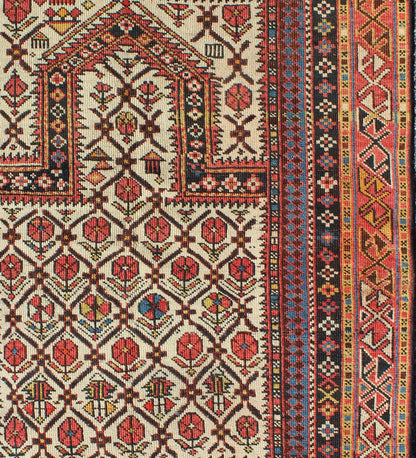 Antique Shirvan Prayer Rug with All - Over Floral Design and Geometric Borders. Keivan Woven Arts / rug S12 - 1208, country of origin / type: Caucus / Caucasian, circa 1890 Measures: 3'2 x 3'11. This colorful floral - design antique Caucasian Shirvan p... - Keivan Woven ArtsS12 - 1208 - 5355Rug
