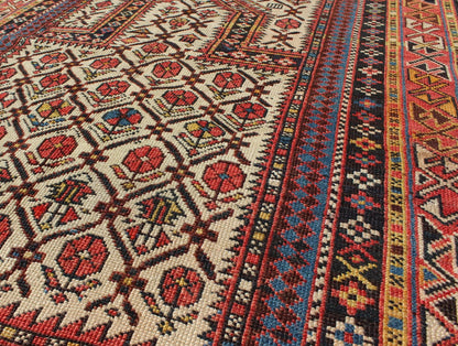 Antique Shirvan Prayer Rug with All - Over Floral Design and Geometric Borders. Keivan Woven Arts / rug S12 - 1208, country of origin / type: Caucus / Caucasian, circa 1890 Measures: 3'2 x 3'11. This colorful floral - design antique Caucasian Shirvan p... - Keivan Woven ArtsS12 - 1208 - 5355Rug