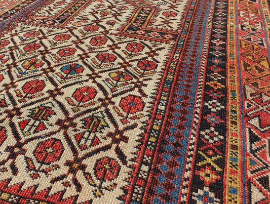 Antique Shirvan Prayer Rug with All - Over Floral Design and Geometric Borders. Keivan Woven Arts / rug S12 - 1208, country of origin / type: Caucus / Caucasian, circa 1890 Measures: 3'2 x 3'11. This colorful floral - design antique Caucasian Shirvan p... - Keivan Woven ArtsS12 - 1208 - 5355Rug