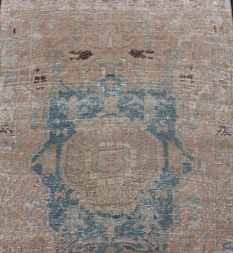 Vintage Persian Heriz Runner with Medallions in Earthy Tones and Light Blue. Keivan Woven Arts / rug SHLLY - 2, country of origin / type: Iran / Heriz, circa mid - 20th century. Measures: 2'11 x 10'0 Vintage Persian Heriz Runner with Medallions i... - Keivan Woven ArtsSHLLY - 2 - 12914Rug