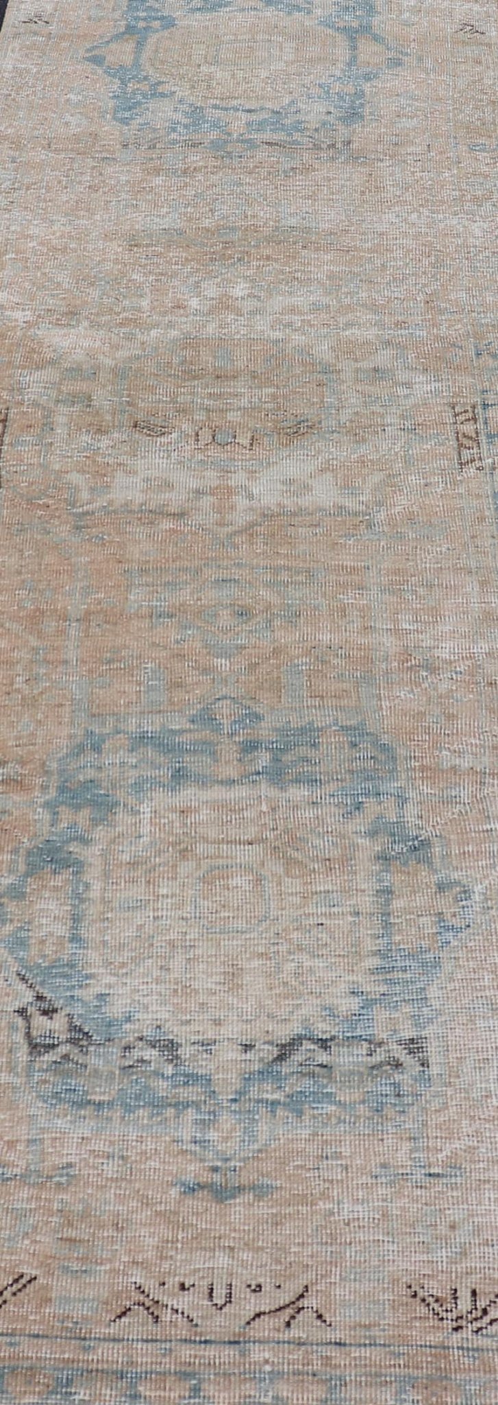 Vintage Persian Heriz Runner with Medallions in Earthy Tones and Light Blue. Keivan Woven Arts / rug SHLLY - 2, country of origin / type: Iran / Heriz, circa mid - 20th century. Measures: 2'11 x 10'0 Vintage Persian Heriz Runner with Medallions i... - Keivan Woven ArtsSHLLY - 2 - 12914Rug