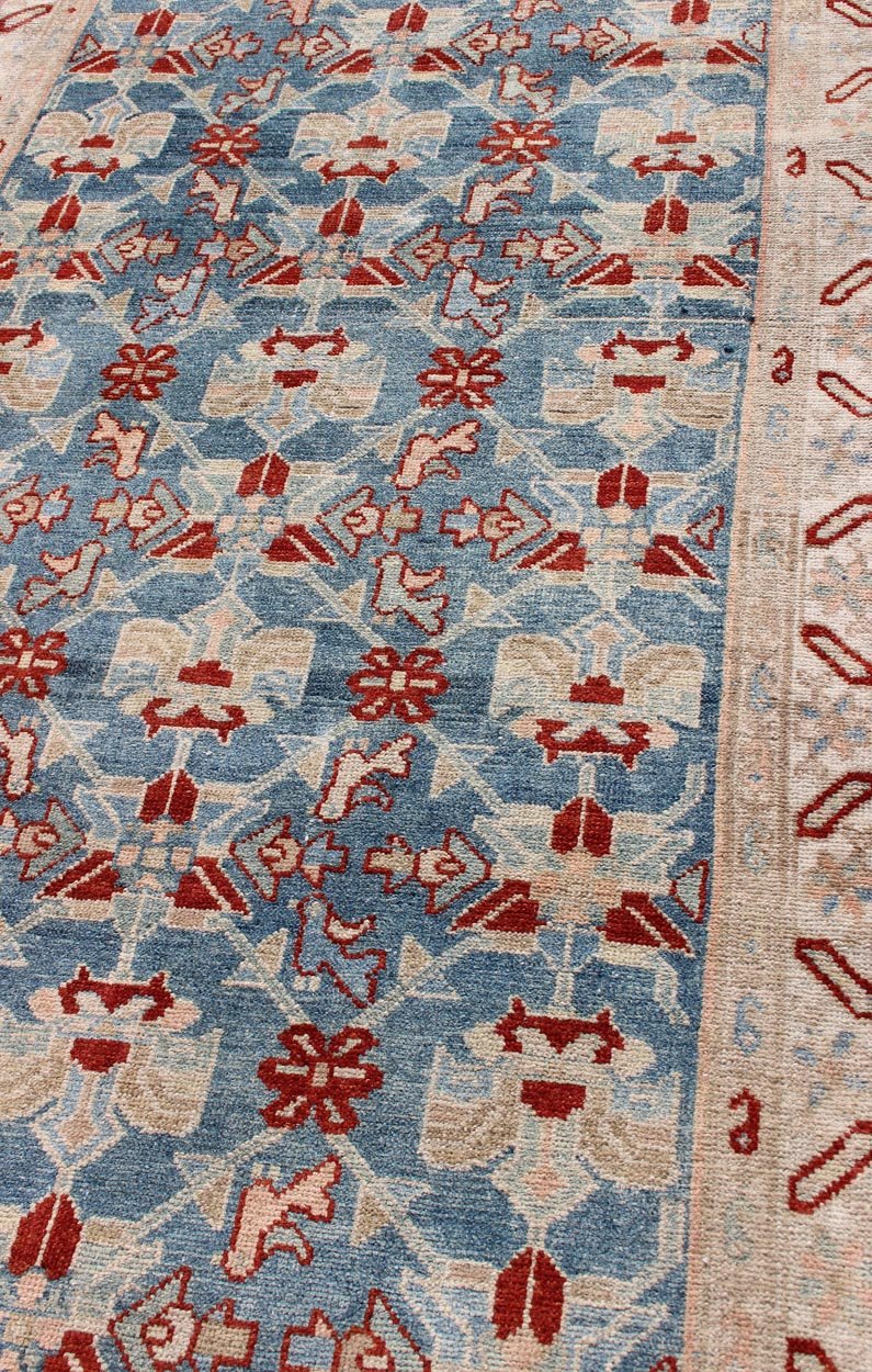Blue, red, and nude Antique Malayer long runner from Persia with all - over repeating design, rug sk - 7467, country of origin / type: Iran / Malayer, circa 1910.l This magnificent antique Persian Malayer long runner (circa 1910) bears a beautiful, ... - Keivan Woven ArtsSK - 7467 - 11116