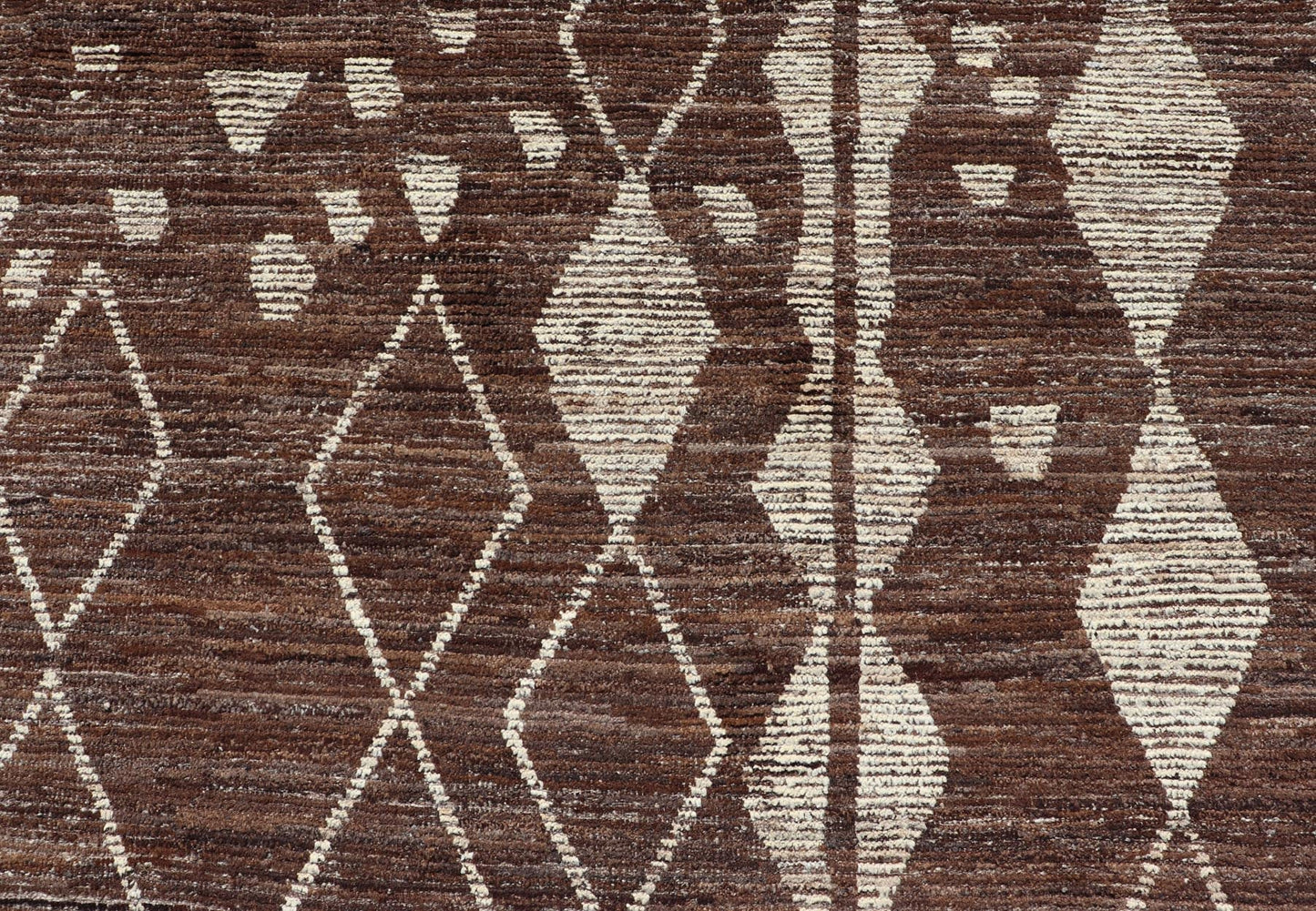 Modern Casual Afghan Tribal rug in Wool with Abstract Design in Browns and Ivory. Keivan Woven Arts; rug SNK - 1148 Country of Origin: Afghanistan Type: Modern Casual Design: Abstract, Sub - Geometric. Measures: 10'5 x 13'8 This attractive mo... - Keivan Woven ArtsSNK - 1148 - 21427Rug