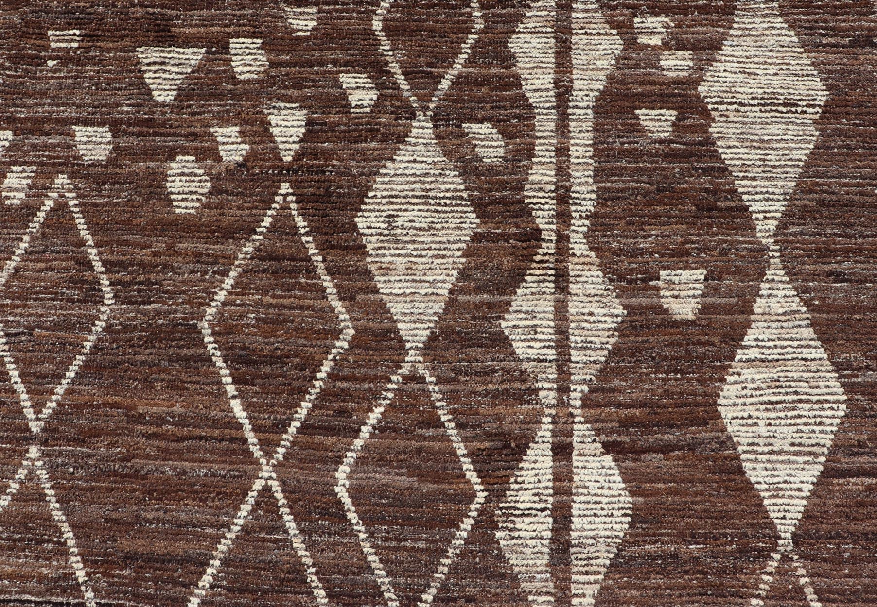 Modern Casual Afghan Tribal rug in Wool with Abstract Design in Browns and Ivory. Keivan Woven Arts; rug SNK - 1148 Country of Origin: Afghanistan Type: Modern Casual Design: Abstract, Sub - Geometric. Measures: 10'5 x 13'8 This attractive mo... - Keivan Woven ArtsSNK - 1148 - 21427Rug