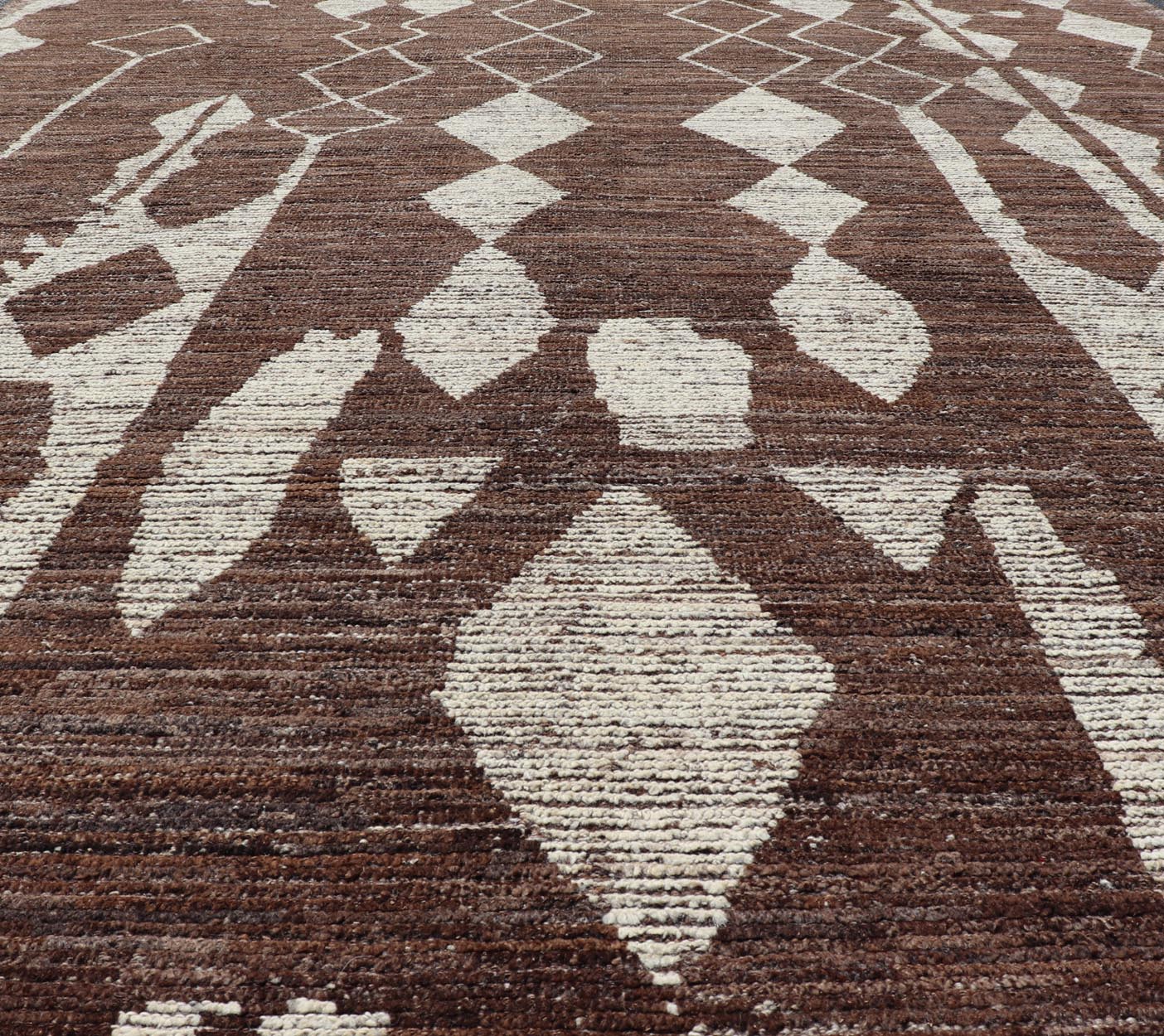Modern Casual Afghan Tribal rug in Wool with Abstract Design in Browns and Ivory. Keivan Woven Arts; rug SNK - 1148 Country of Origin: Afghanistan Type: Modern Casual Design: Abstract, Sub - Geometric. Measures: 10'5 x 13'8 This attractive mo... - Keivan Woven ArtsSNK - 1148 - 21427Rug