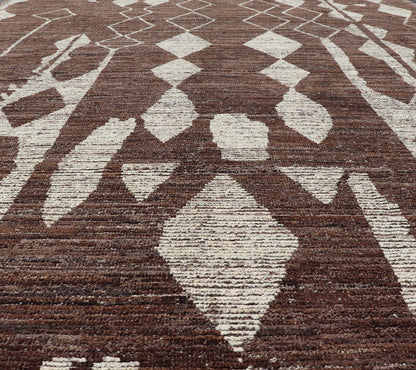 Modern Casual Afghan Tribal rug in Wool with Abstract Design in Browns and Ivory. Keivan Woven Arts; rug SNK - 1148 Country of Origin: Afghanistan Type: Modern Casual Design: Abstract, Sub - Geometric. Measures: 10'5 x 13'8 This attractive mo... - Keivan Woven ArtsSNK - 1148 - 21427Rug
