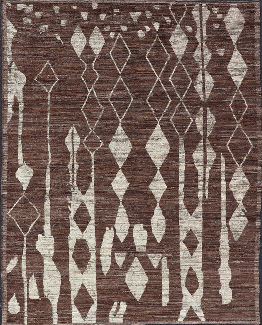 Modern Casual Afghan Tribal rug in Wool with Abstract Design in Browns and Ivory. Keivan Woven Arts; rug SNK - 1148 Country of Origin: Afghanistan Type: Modern Casual Design: Abstract, Sub - Geometric. Measures: 10'5 x 13'8 This attractive mo... - Keivan Woven ArtsSNK - 1148 - 21427Rug