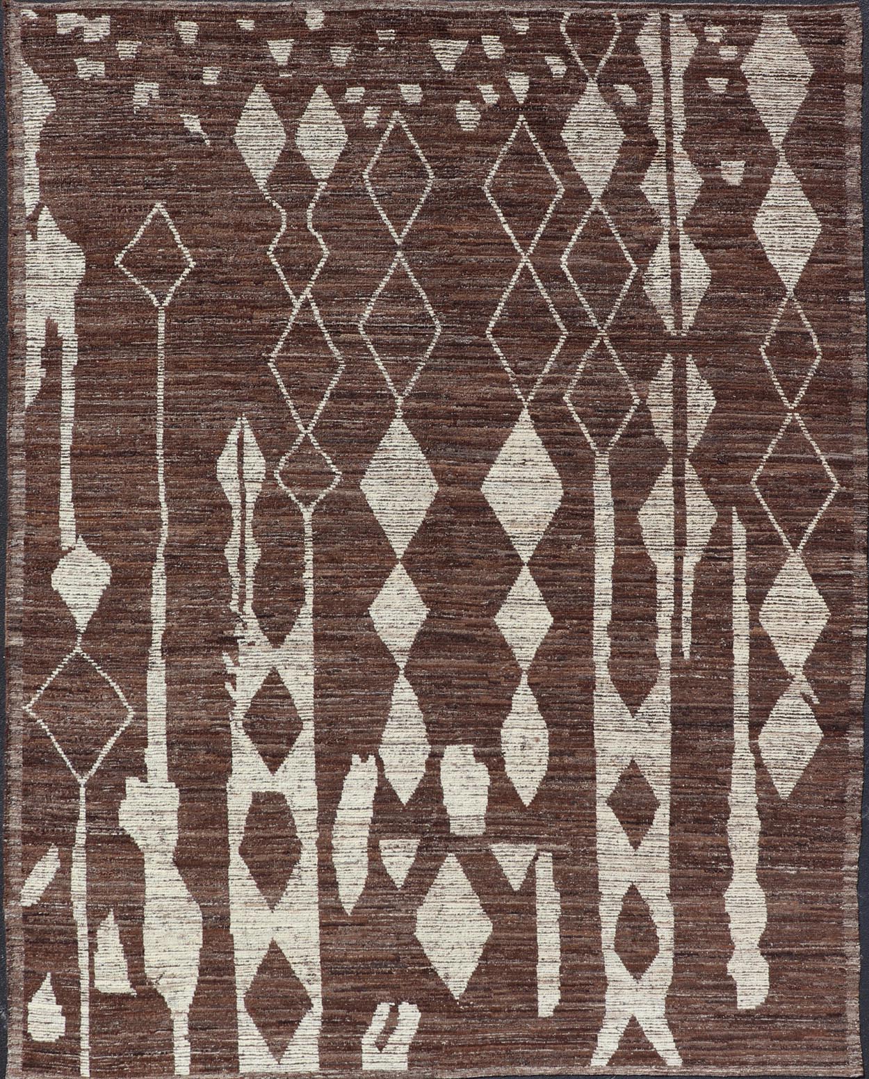 Modern Casual Afghan Tribal rug in Wool with Abstract Design in Browns and Ivory. Keivan Woven Arts; rug SNK - 1148 Country of Origin: Afghanistan Type: Modern Casual Design: Abstract, Sub - Geometric. Measures: 10'5 x 13'8 This attractive mo... - Keivan Woven ArtsSNK - 1148 - 21427