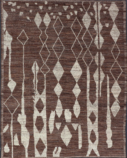 Modern Casual Afghan Tribal rug in Wool with Abstract Design in Browns and Ivory. Keivan Woven Arts; rug SNK - 1148 Country of Origin: Afghanistan Type: Modern Casual Design: Abstract, Sub - Geometric. Measures: 10'5 x 13'8 This attractive mo... - Keivan Woven ArtsSNK - 1148 - 21427