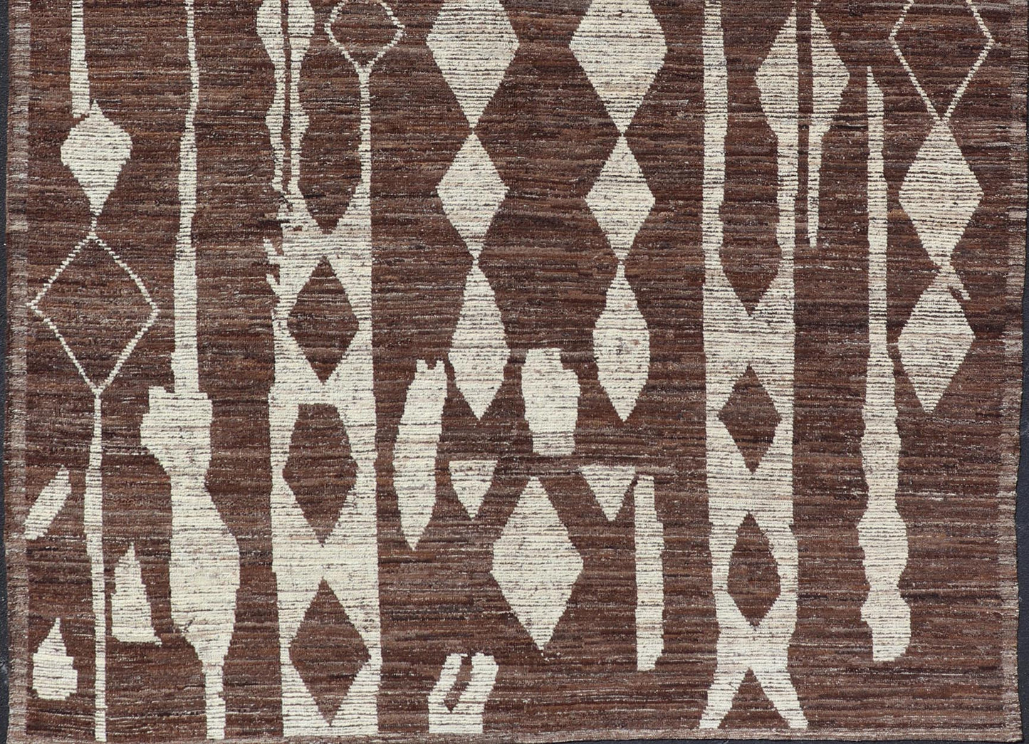 Modern Casual Afghan Tribal rug in Wool with Abstract Design in Browns and Ivory. Keivan Woven Arts; rug SNK - 1148 Country of Origin: Afghanistan Type: Modern Casual Design: Abstract, Sub - Geometric. Measures: 10'5 x 13'8 This attractive mo... - Keivan Woven ArtsSNK - 1148 - 21427