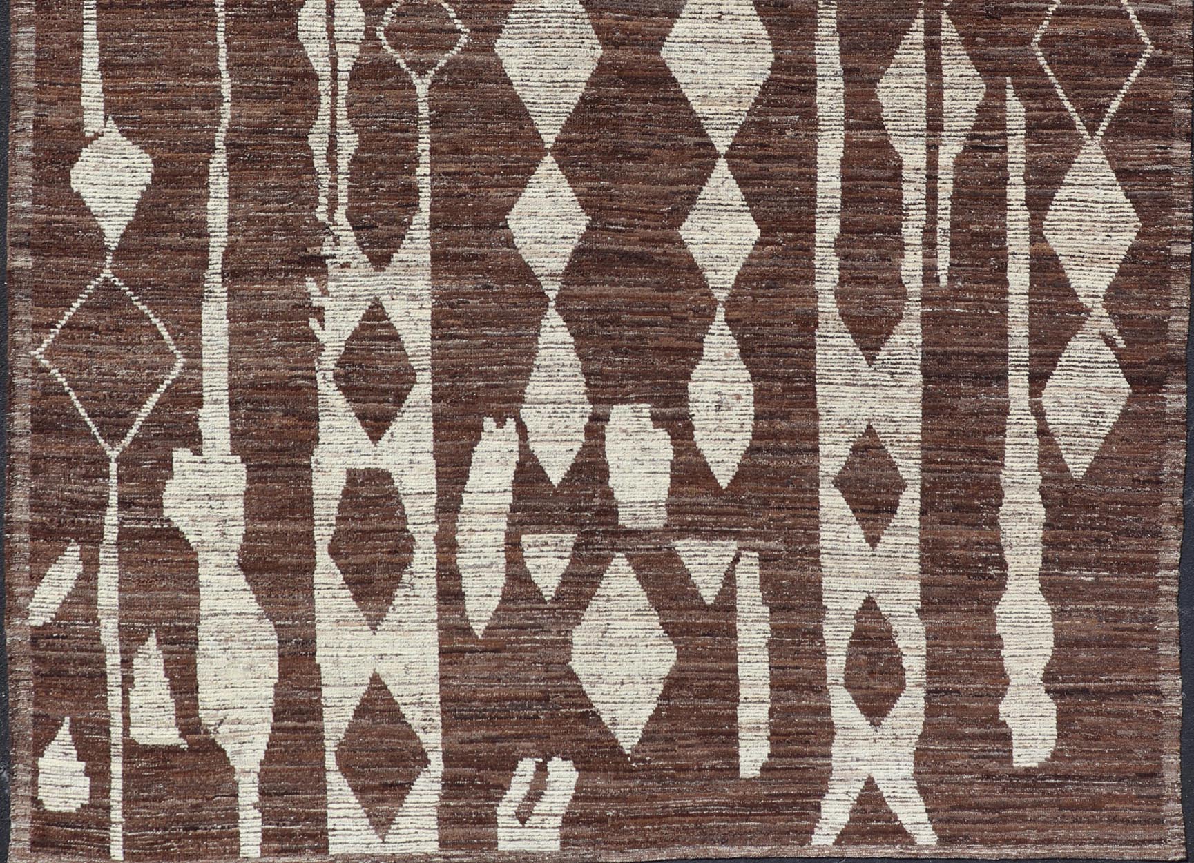 Modern Casual Afghan Tribal rug in Wool with Abstract Design in Browns and Ivory. Keivan Woven Arts; rug SNK - 1148 Country of Origin: Afghanistan Type: Modern Casual Design: Abstract, Sub - Geometric. Measures: 10'5 x 13'8 This attractive mo... - Keivan Woven ArtsSNK - 1148 - 21427