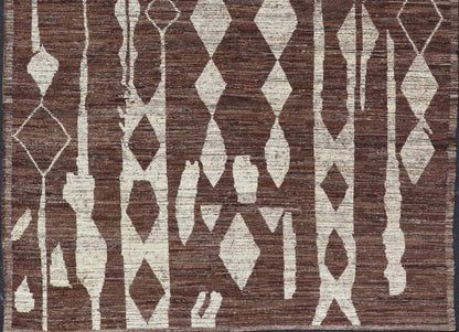 Modern Casual Afghan Tribal rug in Wool with Abstract Design in Browns and Ivory. Keivan Woven Arts; rug SNK - 1148 Country of Origin: Afghanistan Type: Modern Casual Design: Abstract, Sub - Geometric. Measures: 10'5 x 13'8 This attractive mo... - Keivan Woven ArtsSNK - 1148 - 21427