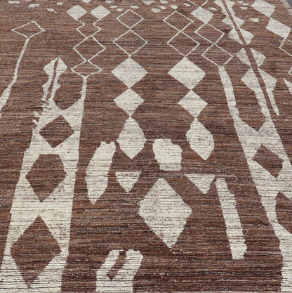 Modern Casual Afghan Tribal rug in Wool with Abstract Design in Browns and Ivory. Keivan Woven Arts; rug SNK - 1148 Country of Origin: Afghanistan Type: Modern Casual Design: Abstract, Sub - Geometric. Measures: 10'5 x 13'8 This attractive mo... - Keivan Woven ArtsSNK - 1148 - 21427Rug