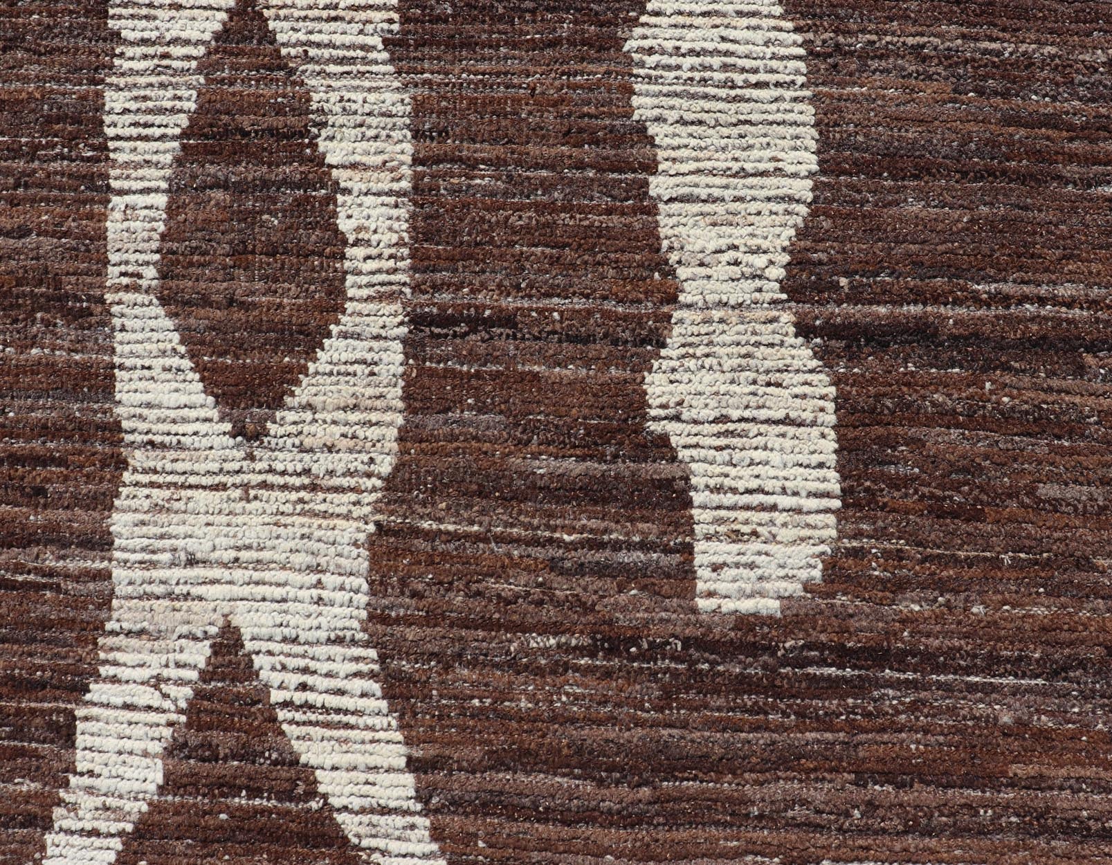 Modern Casual Afghan Tribal rug in Wool with Abstract Design in Browns and Ivory. Keivan Woven Arts; rug SNK - 1148 Country of Origin: Afghanistan Type: Modern Casual Design: Abstract, Sub - Geometric. Measures: 10'5 x 13'8 This attractive mo... - Keivan Woven ArtsSNK - 1148 - 21427