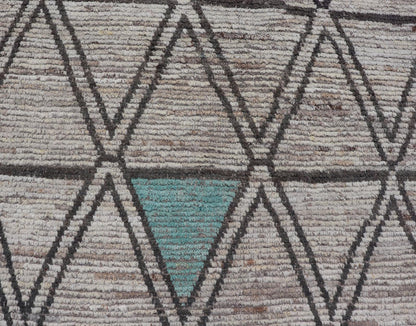 Large Moroccan Style Distressed Modern Rug in Diamond and Triangle Design. Modern Hand - Knotted Rug in Wool with All - Over Triangle Geometric Tribal Design in Off White, Brown, Light Teal and neutrals. Keivan Woven Arts; rug SNK - 1149, country of origin /... - Keivan Woven ArtsSNK - 1149 - 21433