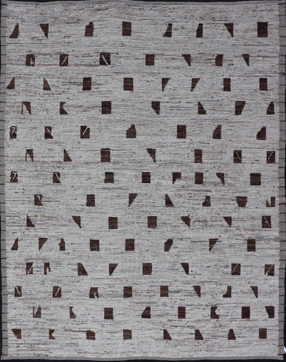 Distressed Modern Rug in Moroccan Style in All Over Checkerboard Distressed Modern Casual rug. Modern Casual Hand - Knotted Rug white / Off White wool with All - Over random Geometric shapes in brown colors. Keivan Woven Arts; rug SNK - 1150, country of orig... - Keivan Woven ArtsSNK - 1150 - 21633Rug