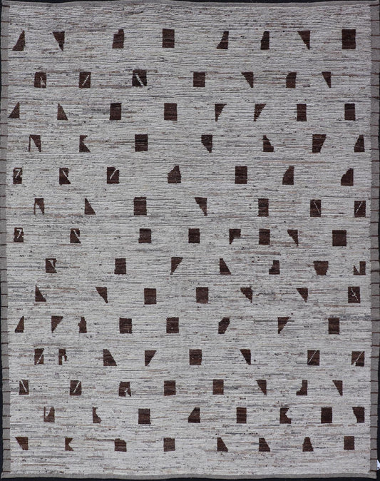 Distressed Modern Rug in Moroccan Style in All Over Checkerboard Distressed Modern Casual rug. Modern Casual Hand - Knotted Rug white / Off White wool with All - Over random Geometric shapes in brown colors. Keivan Woven Arts; rug SNK - 1150, country of orig... - Keivan Woven ArtsSNK - 1150 - 21633Rug