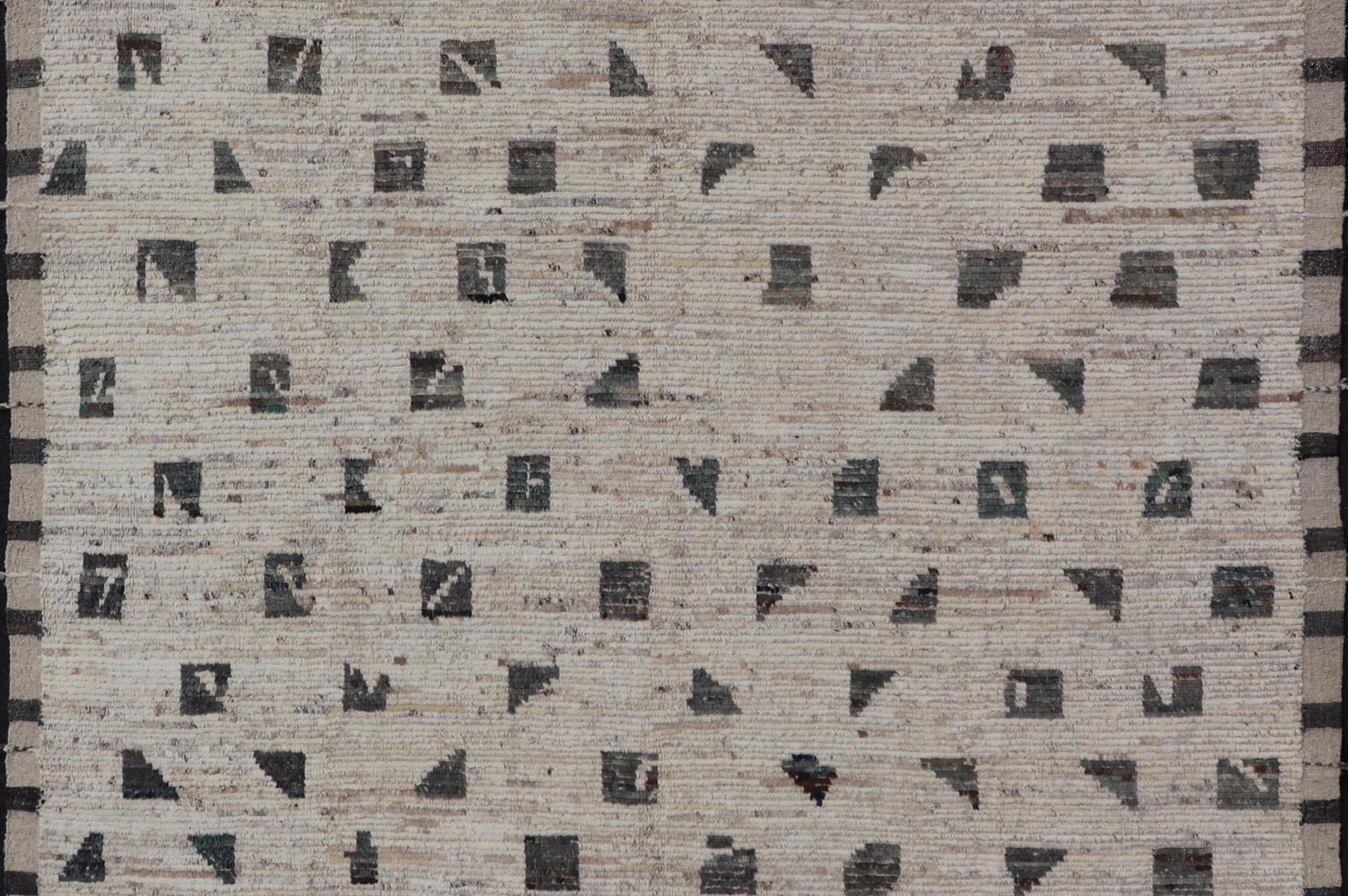 Modern rug with Minimalist Design & Moroccan Style in Neutral Off White. Design. Modern rug with Minimalist Design & Moroccan Style in Neutral Off White and various tones of Blue, Teal and gray in Geometric shapes. Keivan Woven Arts / rug SNK - 1... - Keivan Woven ArtsSNK - 1180 - 21493Rug