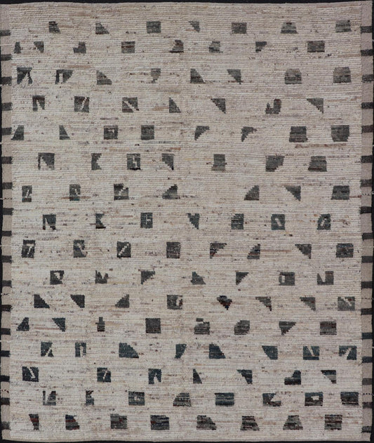 Modern rug with Minimalist Design & Moroccan Style in Neutral Off White. Design. Modern rug with Minimalist Design & Moroccan Style in Neutral Off White and various tones of Blue, Teal and gray in Geometric shapes. Keivan Woven Arts / rug SNK - 1... - Keivan Woven ArtsSNK - 1180 - 21493Rug