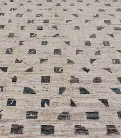 Modern rug with Minimalist Design & Moroccan Style in Neutral Off White. Design. Modern rug with Minimalist Design & Moroccan Style in Neutral Off White and various tones of Blue, Teal and gray in Geometric shapes. Keivan Woven Arts / rug SNK - 1... - Keivan Woven ArtsSNK - 1180 - 21493Rug