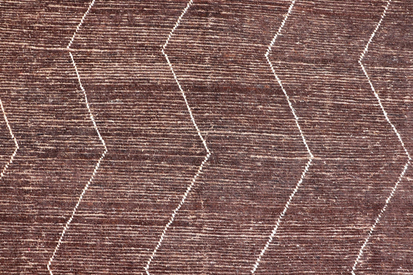 Brown Modern Causal Contemporary Rug in Moroccan Zig - Zag Design In Cream. Keivan Woven Arts / rug SNK - 1810, country of origin / type: Afghanistan / Modern Casual, circa Early - 21th Century. Measures:9'1 x 12'0 This modern casual rug has been hand... - Keivan Woven ArtsSNK - 1810 - 23139Rug