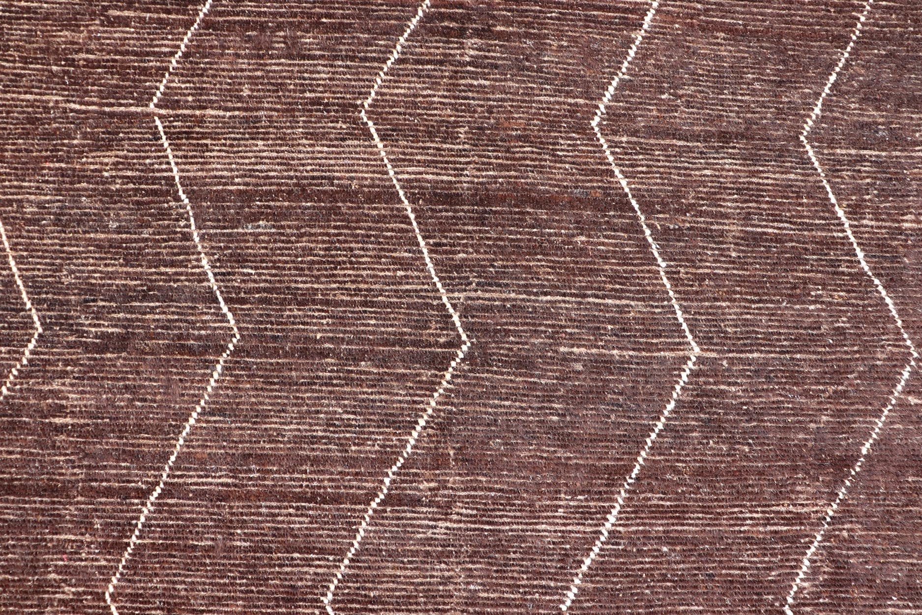 Brown Modern Causal Contemporary Rug in Moroccan Zig - Zag Design In Cream. Keivan Woven Arts / rug SNK - 1810, country of origin / type: Afghanistan / Modern Casual, circa Early - 21th Century. Measures:9'1 x 12'0 This modern casual rug has been hand... - Keivan Woven ArtsSNK - 1810 - 23139Rug